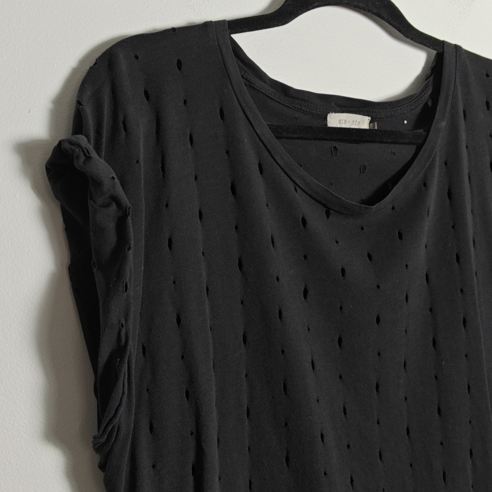 SIS SIS Anthropologie Black Cut Out Rolled Sleeve Top Size Large - Picture 7 of 14